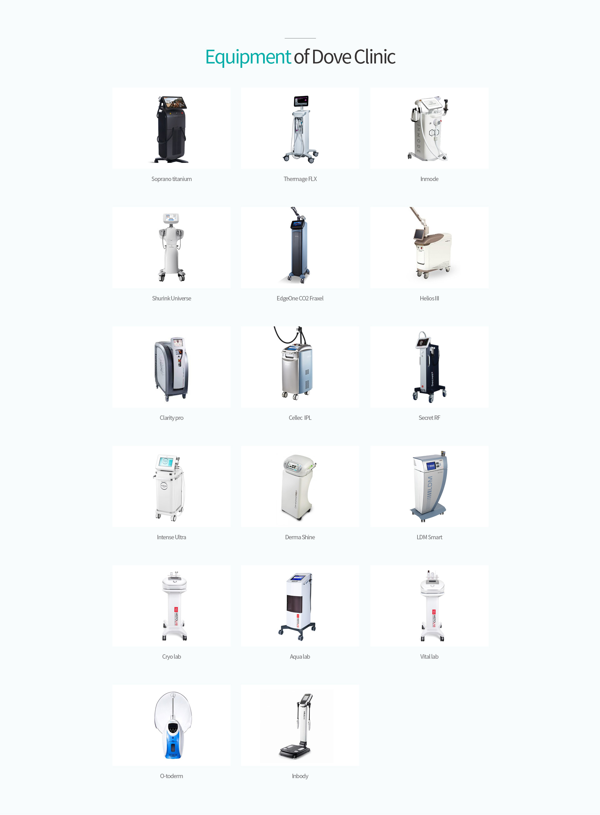 Equipment of Dove Clinic