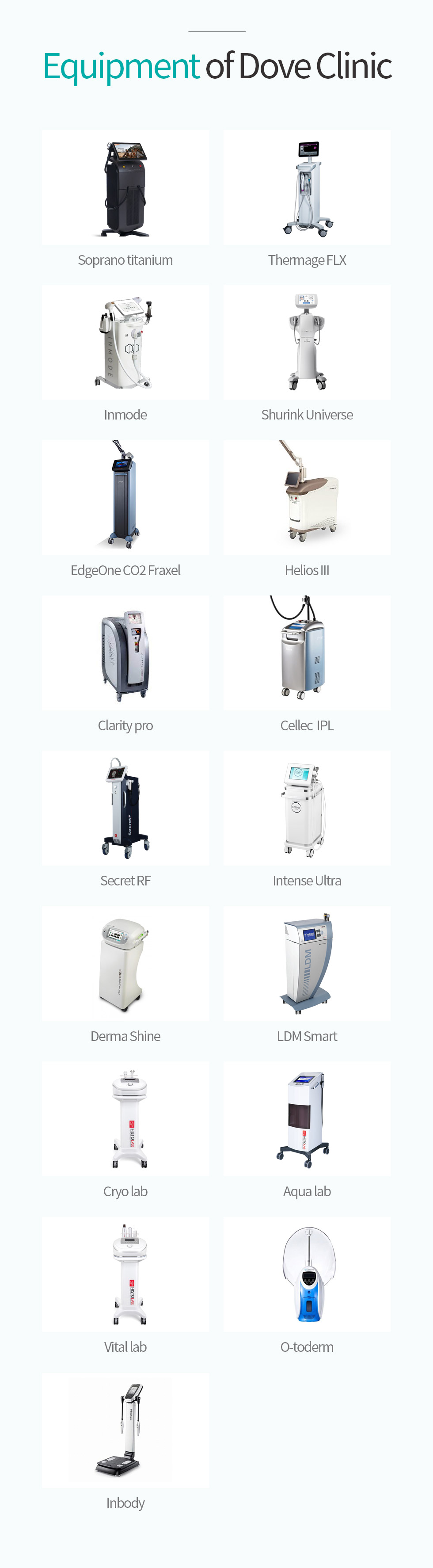 Equipment of Dove Clinic